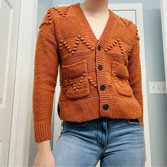 Madewell Cardigan Sweater Orange Wool Alpaca Twee Swiss Dot Extra Extra Small - Picture 1 of 9